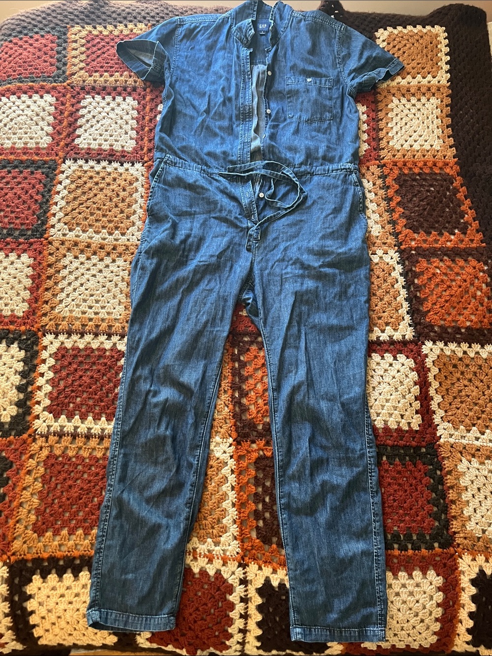 GAP Indigo Denim Short-Sleeve Jumpsuit